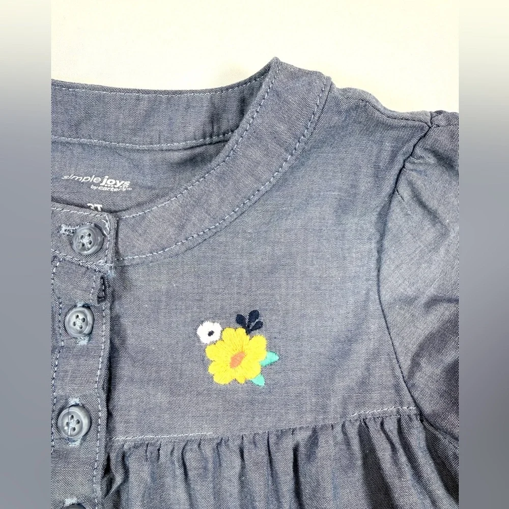 SIMPLE JOYS BY CARTERS Girls Chambray Babydoll‎ Dress 3T Cottagecore Casual